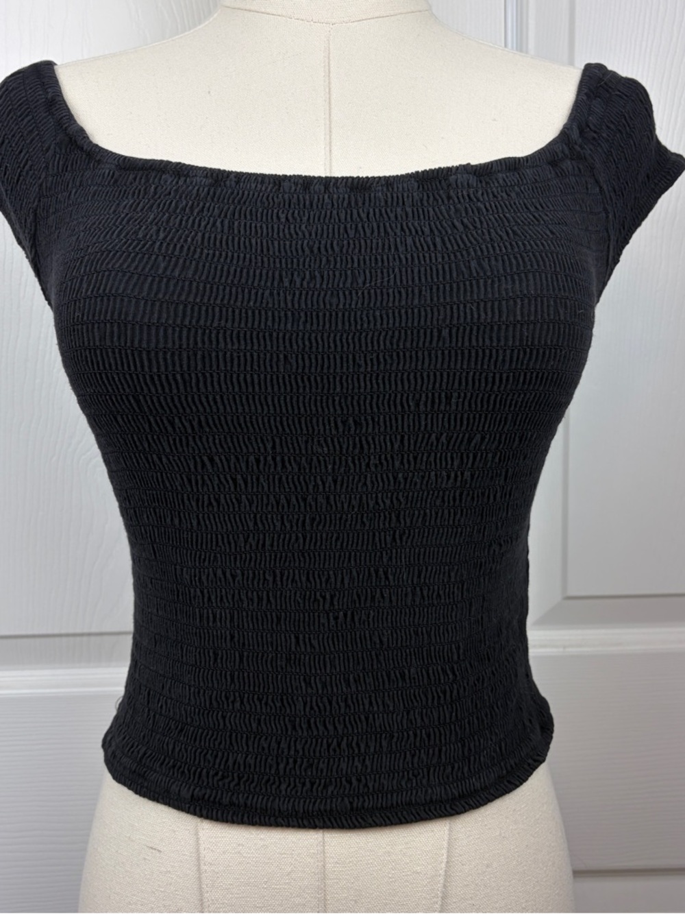 Brandy Melville Smocked Off-Shoulder Black Women's Top